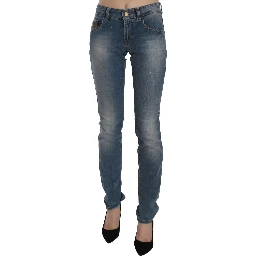 Blue Washed Mid Waist Skinny Casual Denim Pants