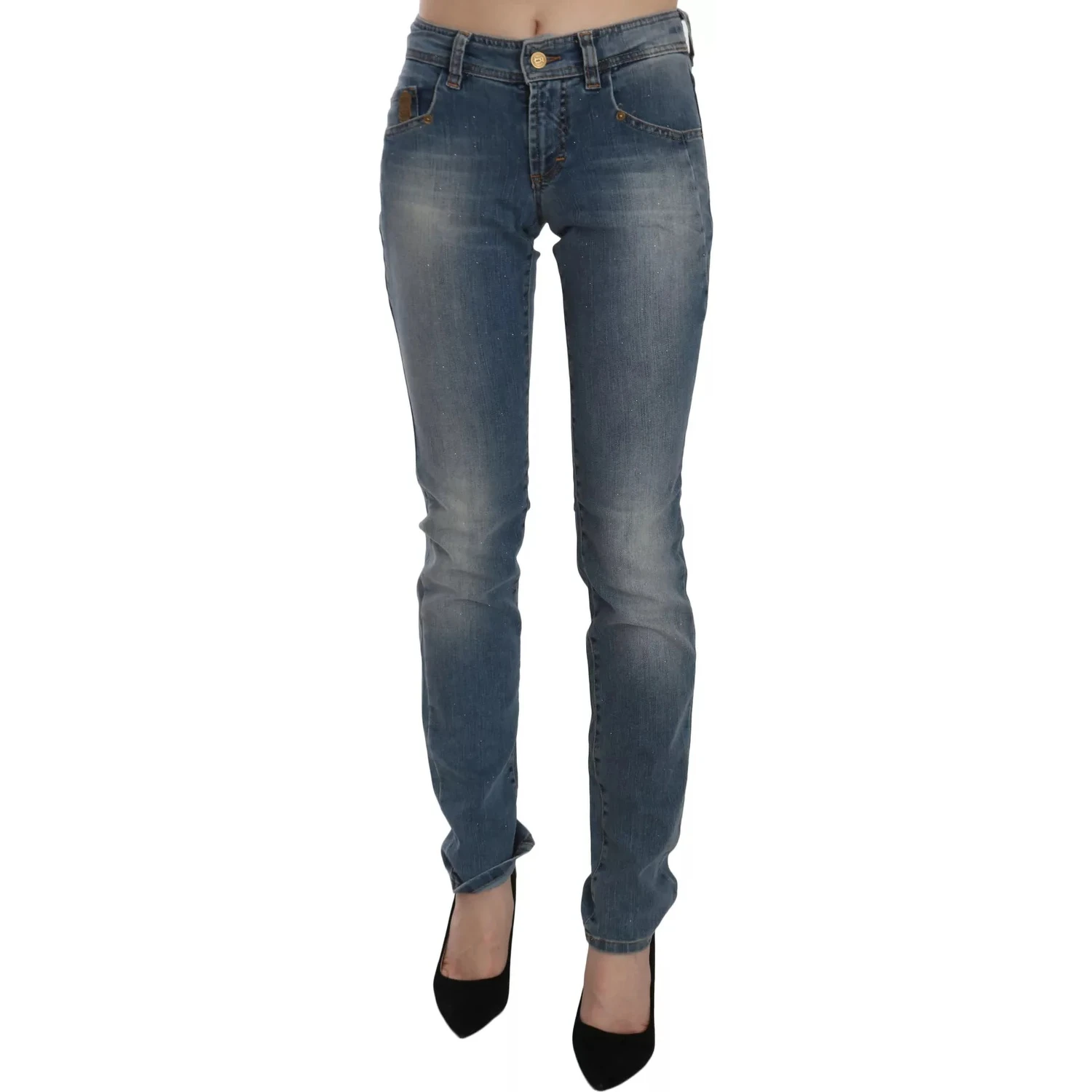 Blue Washed Mid Waist Skinny Casual Denim Pants