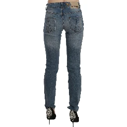 Blue Washed Mid Waist Skinny Casual Denim Pants