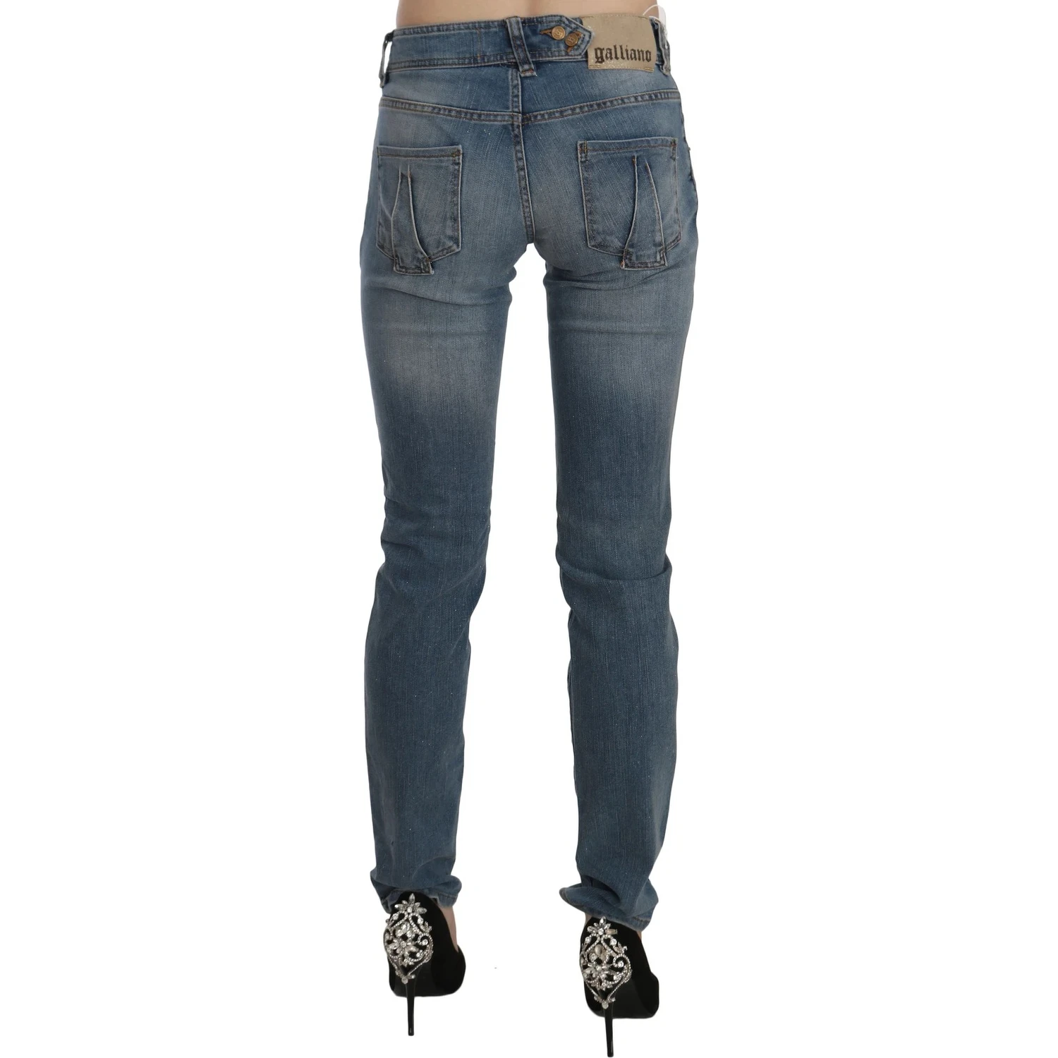 Blue Washed Mid Waist Skinny Casual Denim Pants