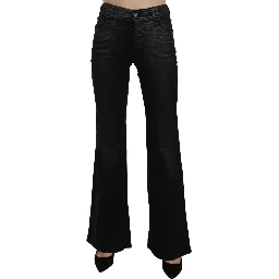 Black Washed High Waist Flared Denim Casual Pants Jeans