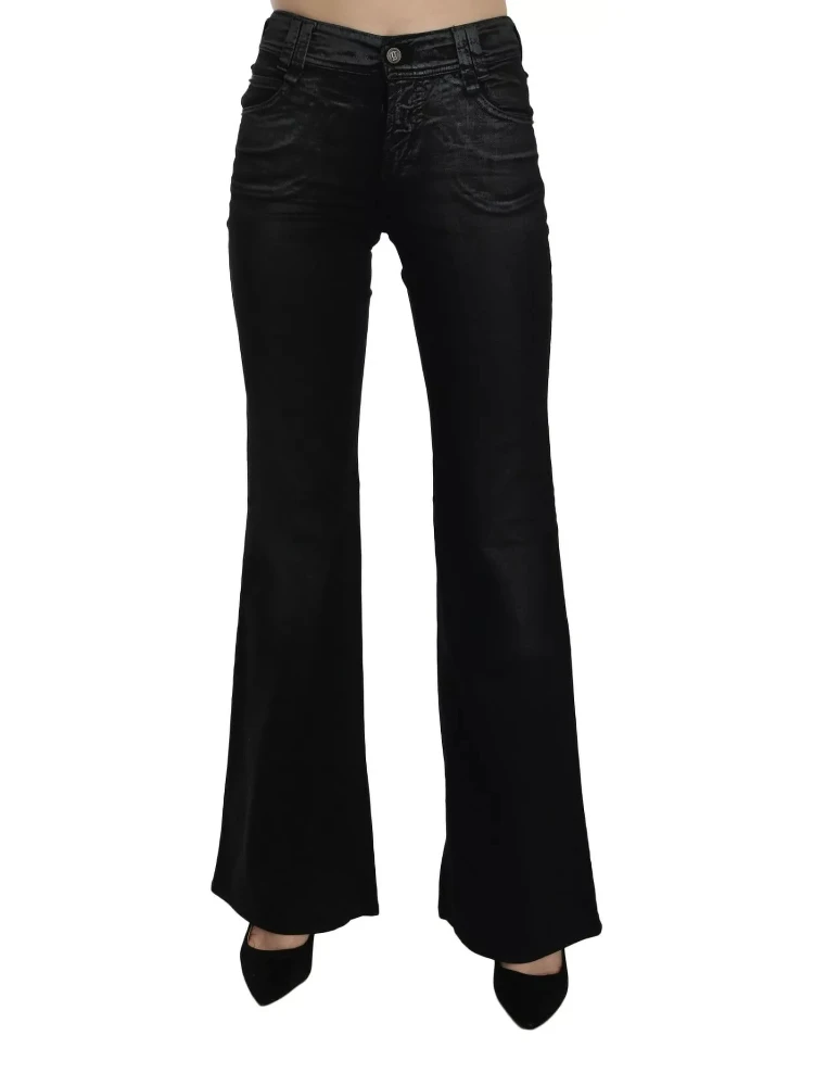 Black Washed High Waist Flared Denim Casual Pants Jeans