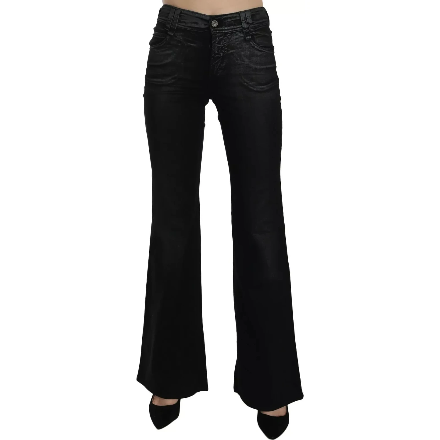 Black Washed High Waist Flared Denim Casual Pants Jeans