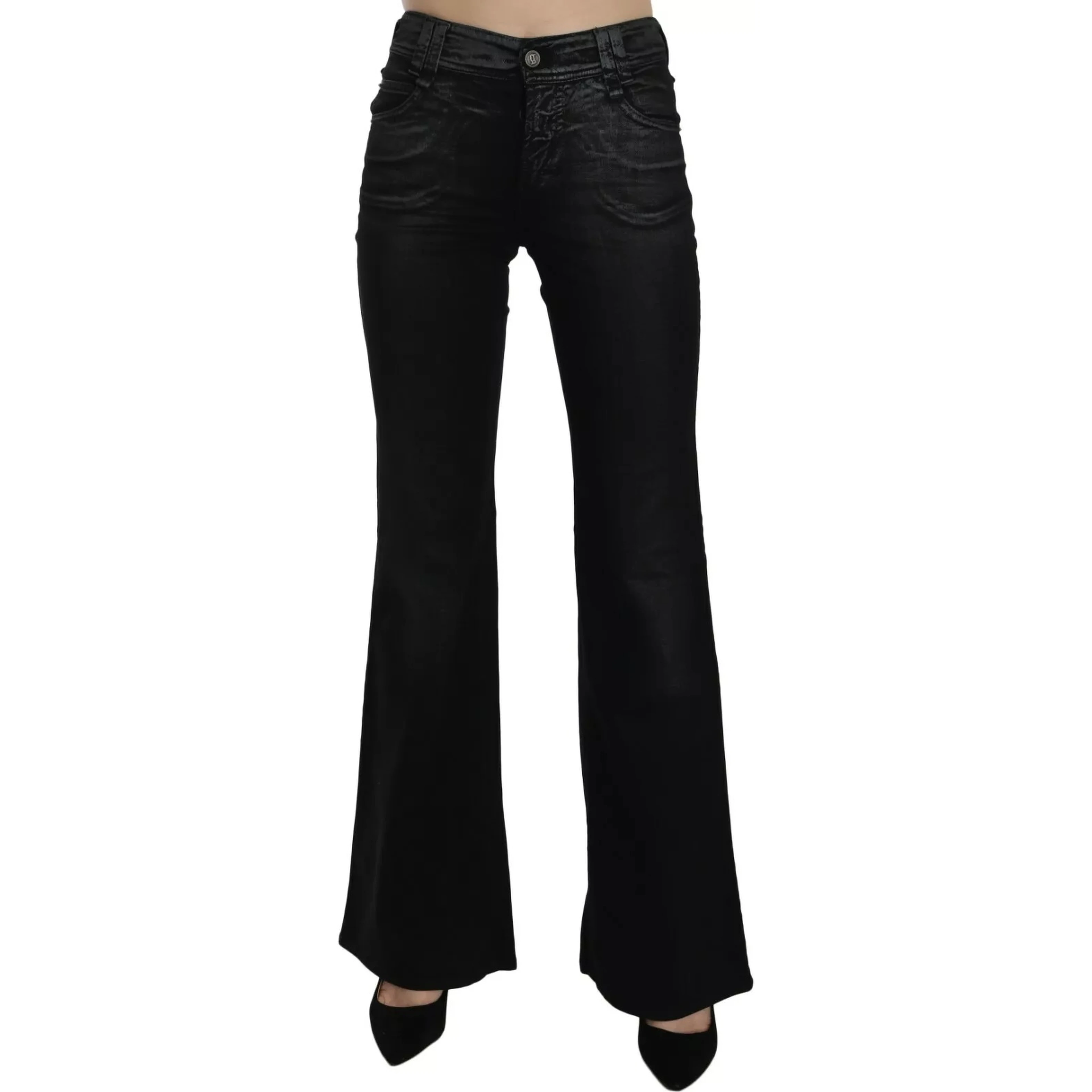 Black Washed High Waist Flared Denim Casual Pants Jeans