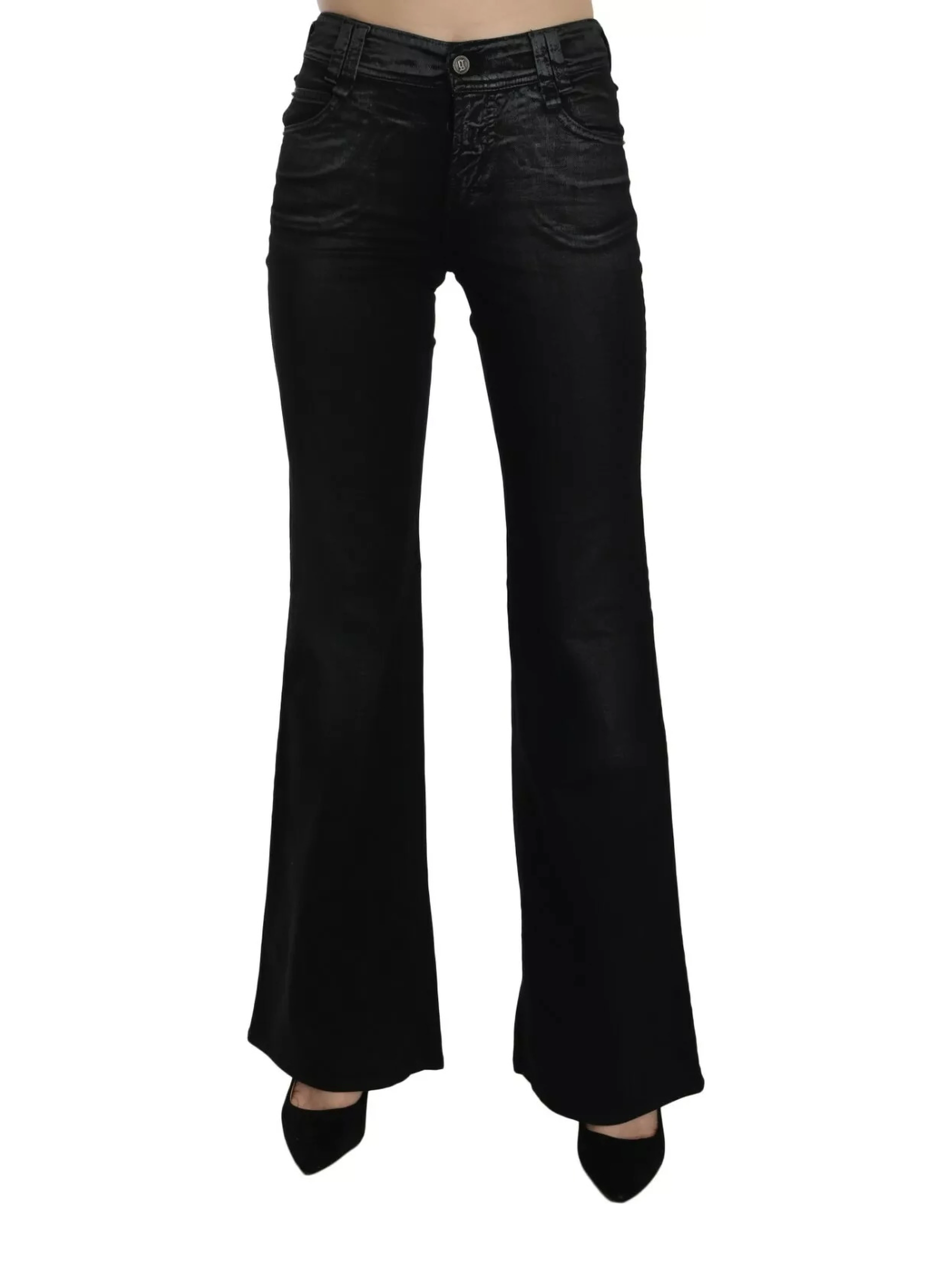 Black Washed High Waist Flared Denim Casual Pants Jeans