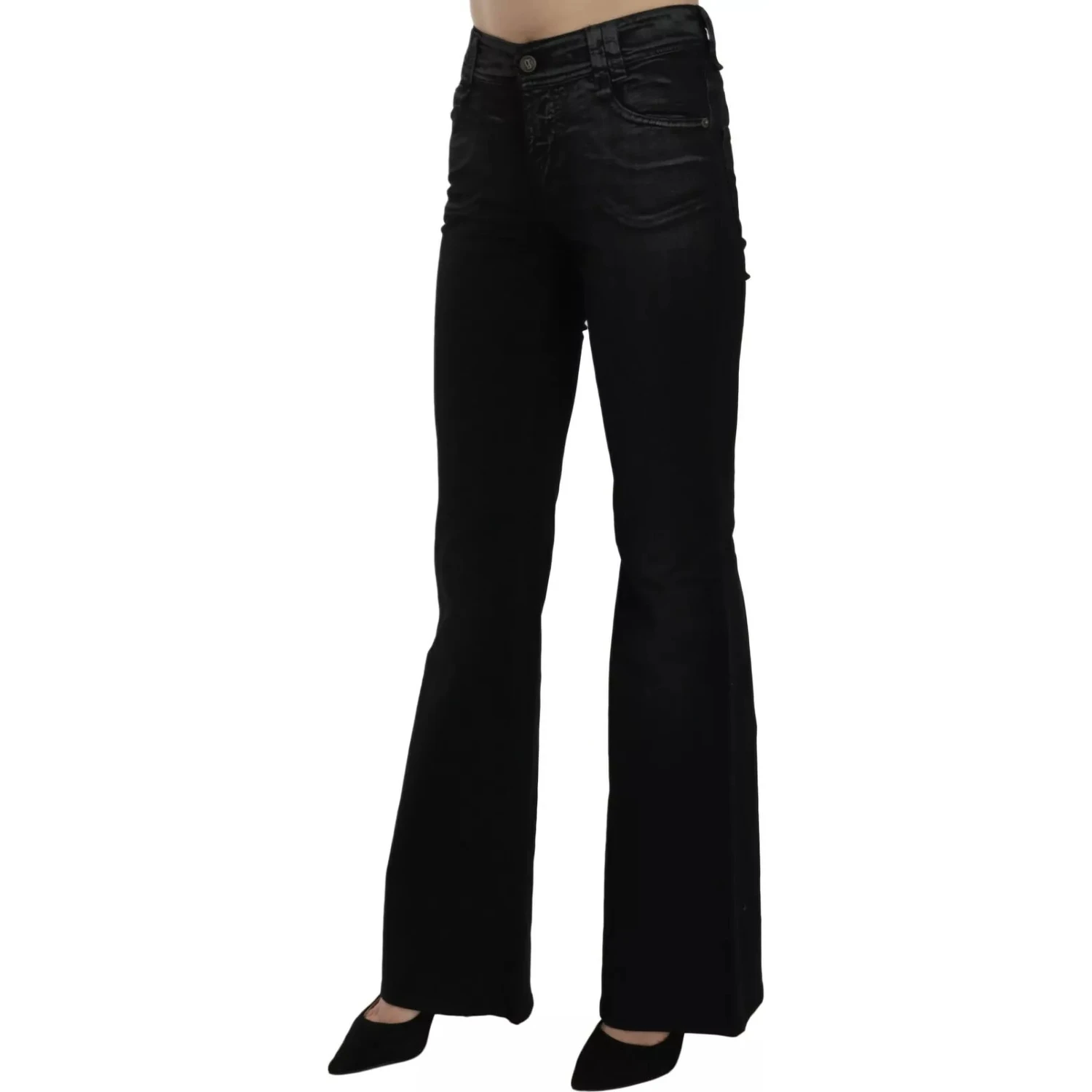 Black Washed High Waist Flared Denim Casual Pants Jeans