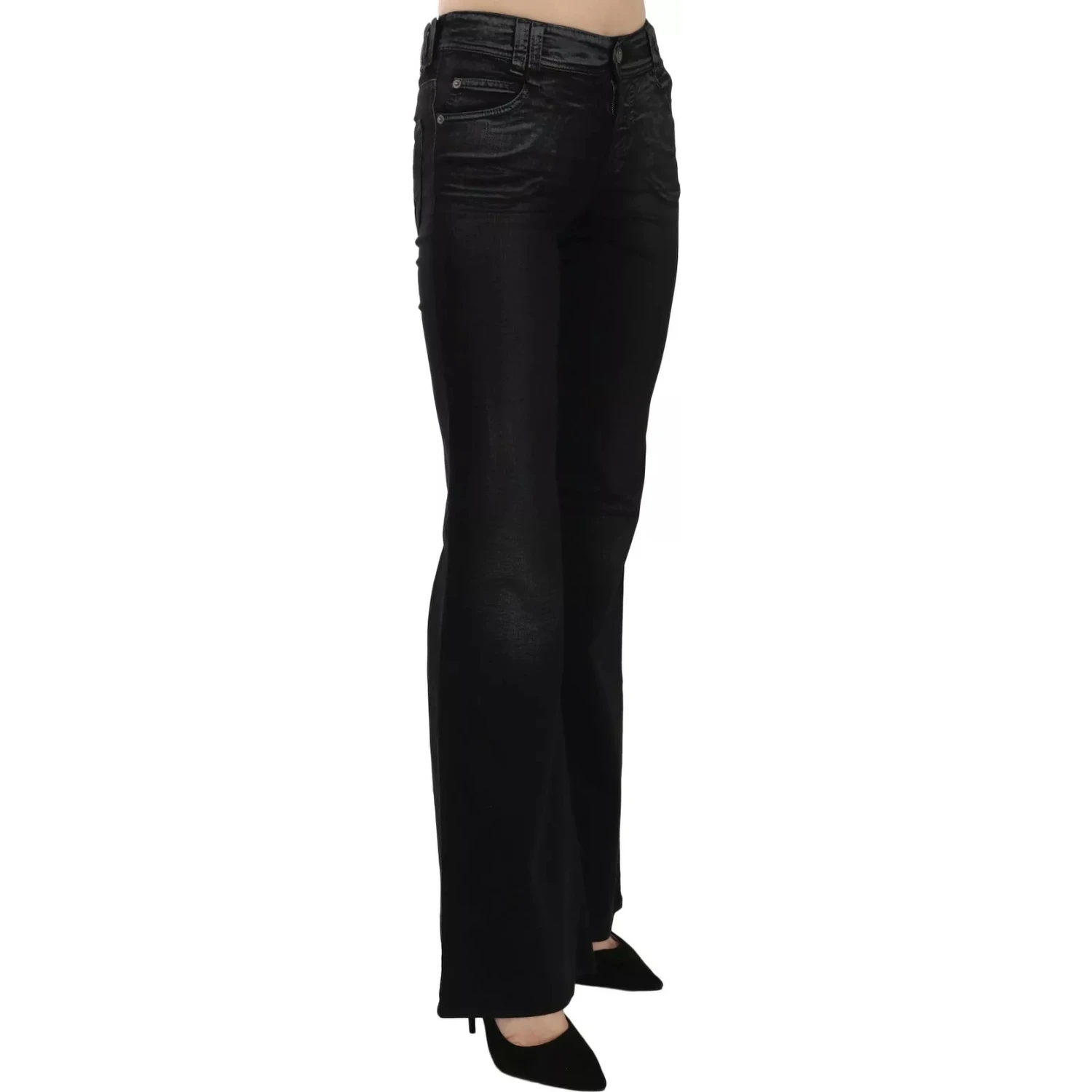 Black Washed High Waist Flared Denim Casual Pants Jeans