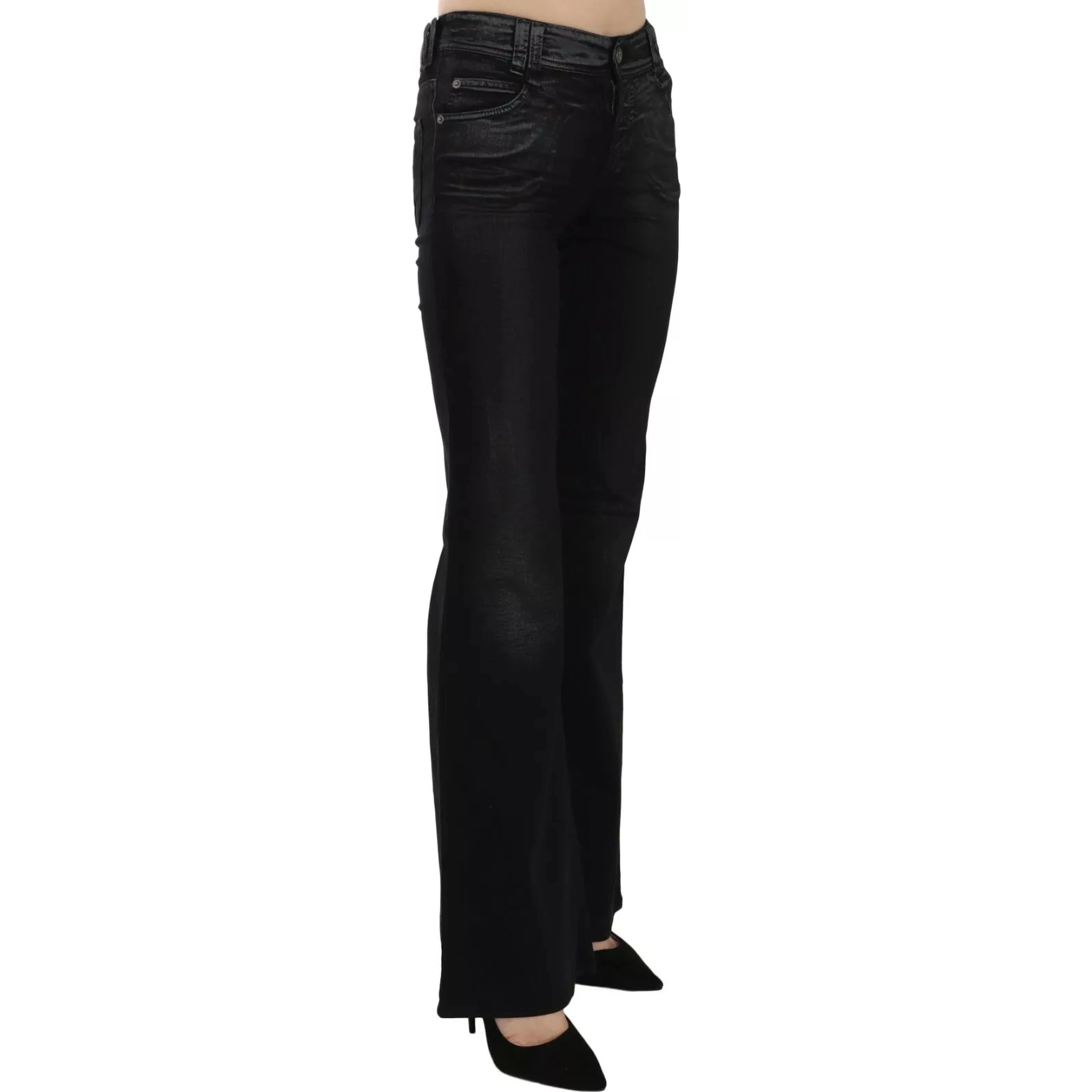Black Washed High Waist Flared Denim Casual Pants Jeans