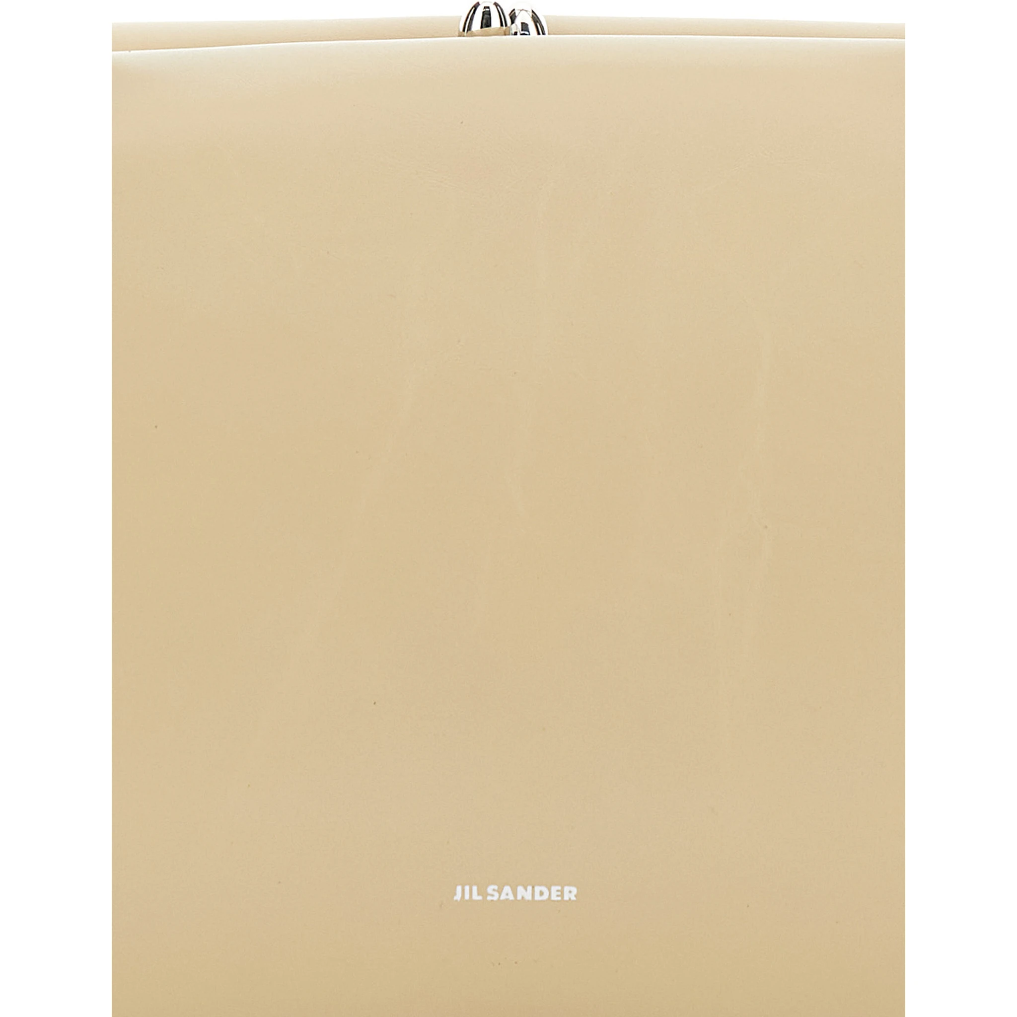 Goji Pillow Beige Shoulder Bag with Clasp Closure and Logo Lettering on the Front in Leather Woman