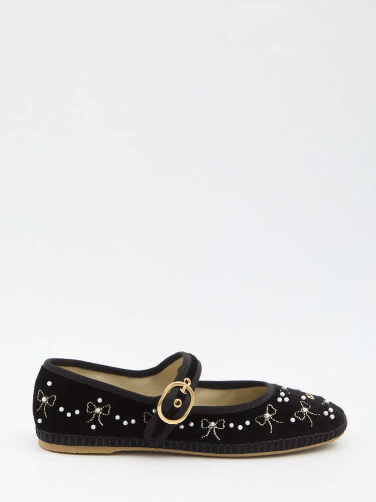 Endouce velvet Mary-Jane ballerina flats