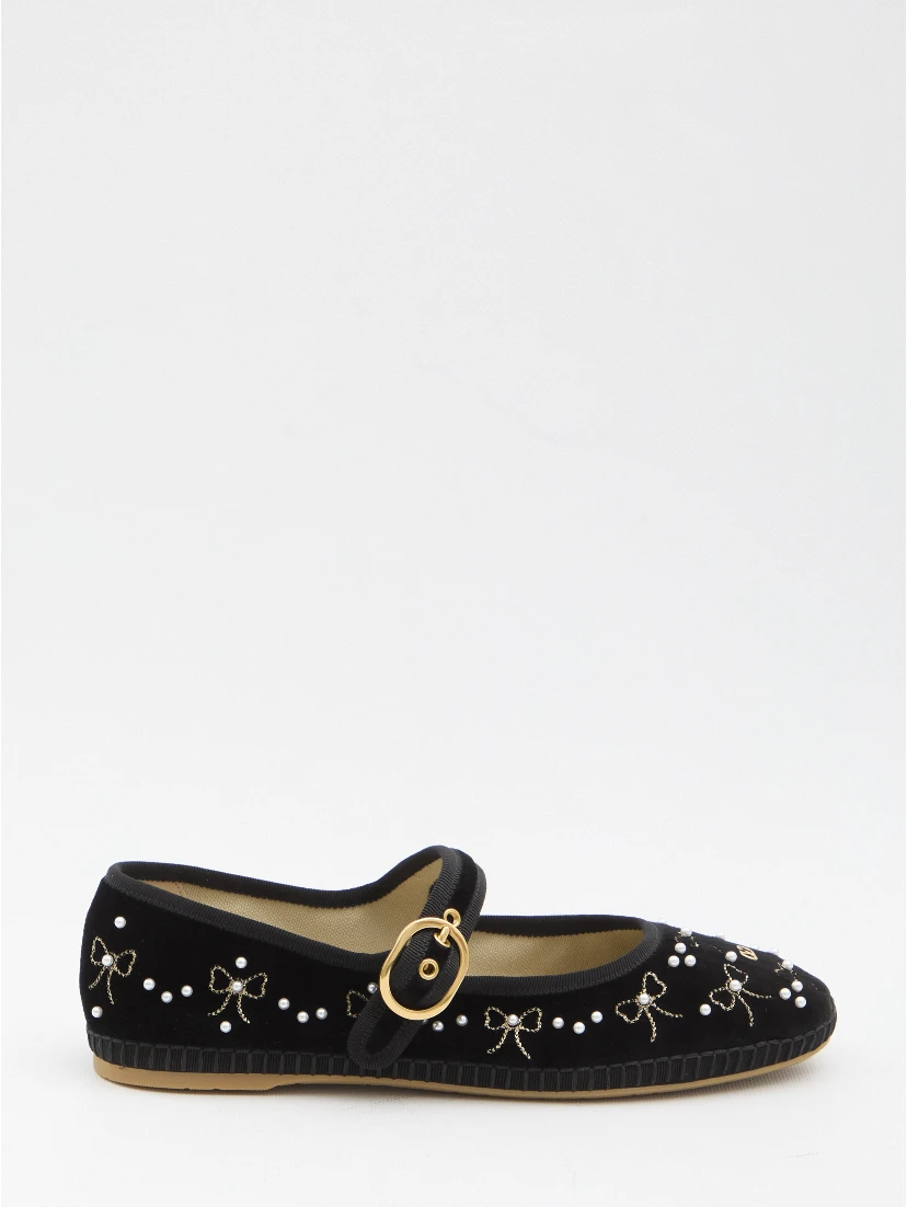 Endouce velvet Mary-Jane ballerina flats