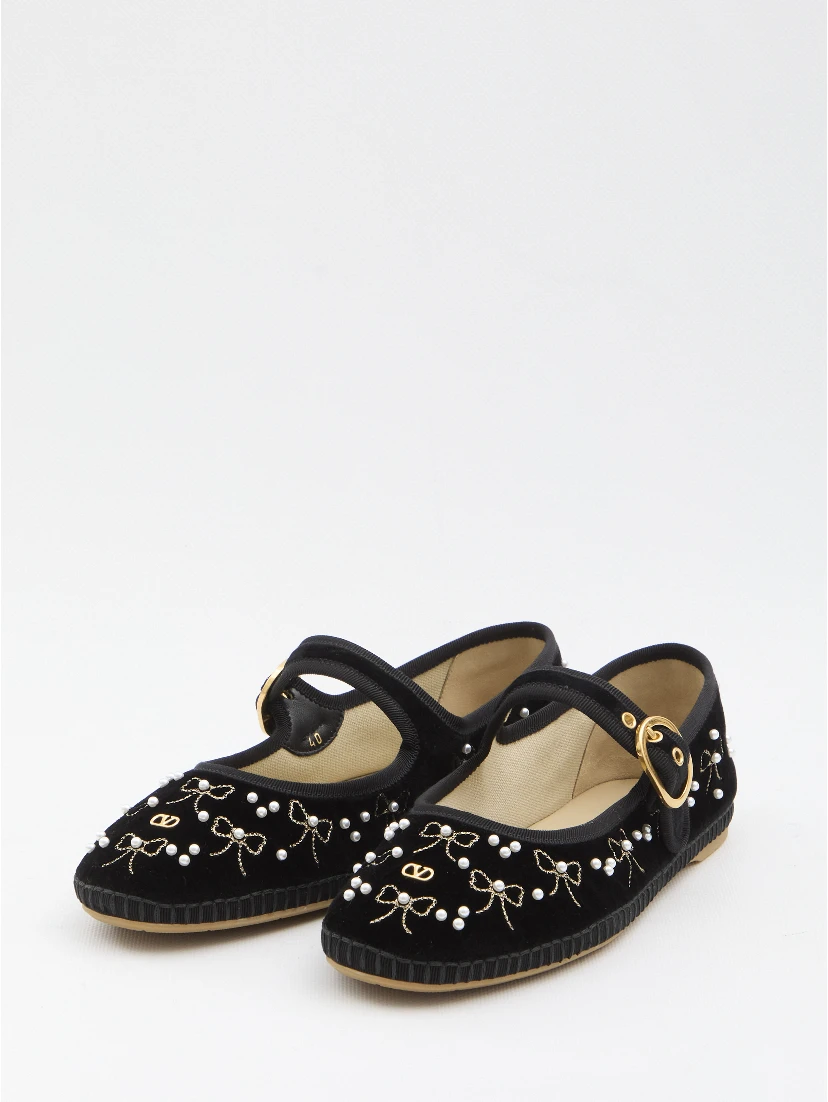 Endouce velvet Mary-Jane ballerina flats