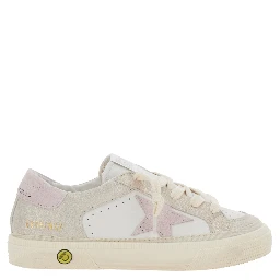 May White Low Top Sneakers with Logo on the Tongue and Star Shaped Detail on the Side in Leather Girl