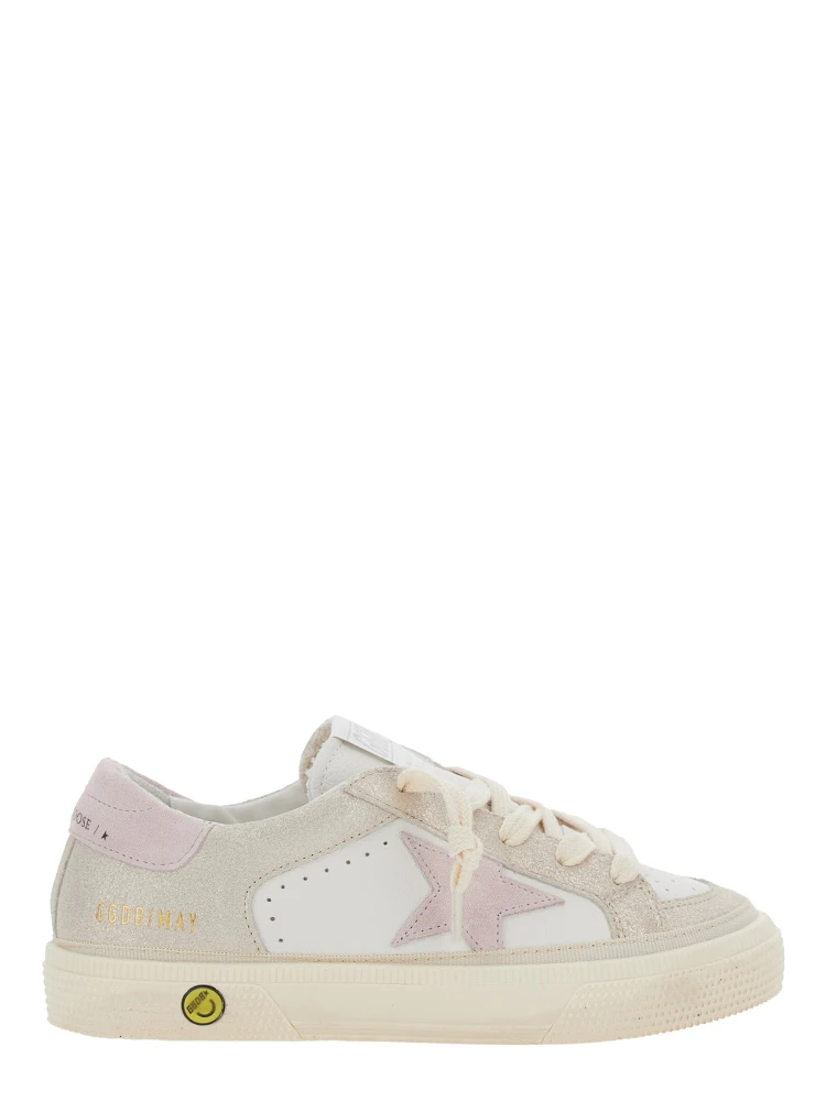 May White Low Top Sneakers with Logo on the Tongue and Star Shaped Detail on the Side in Leather Girl