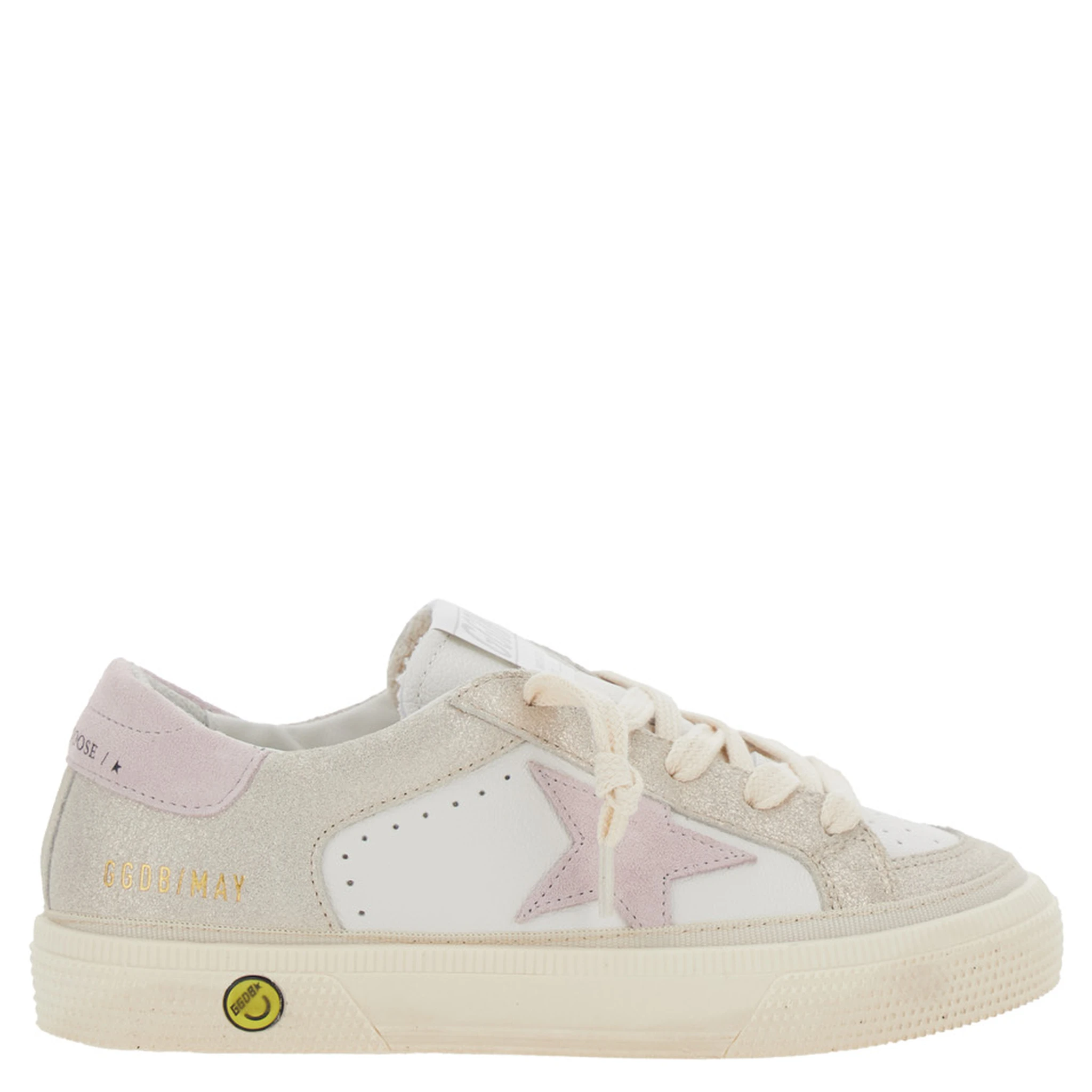 May White Low Top Sneakers with Logo on the Tongue and Star Shaped Detail on the Side in Leather Girl