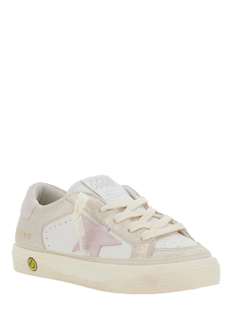 May White Low Top Sneakers with Logo on the Tongue and Star Shaped Detail on the Side in Leather Girl alternative