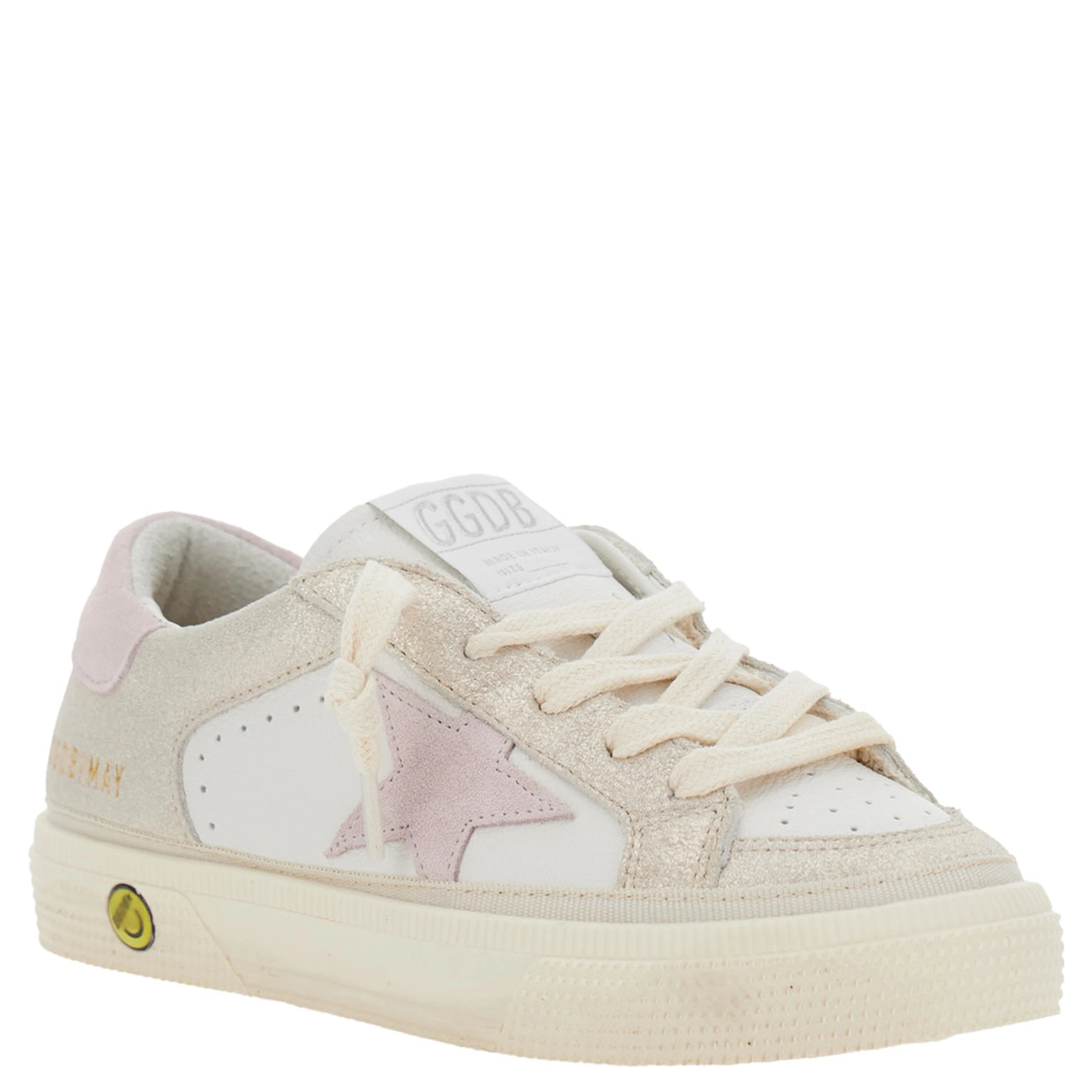 May White Low Top Sneakers with Logo on the Tongue and Star Shaped Detail on the Side in Leather Girl