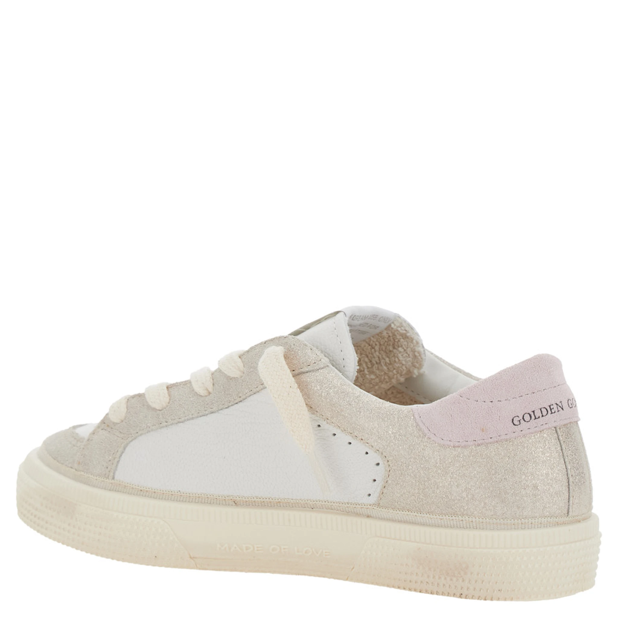 May White Low Top Sneakers with Logo on the Tongue and Star Shaped Detail on the Side in Leather Girl