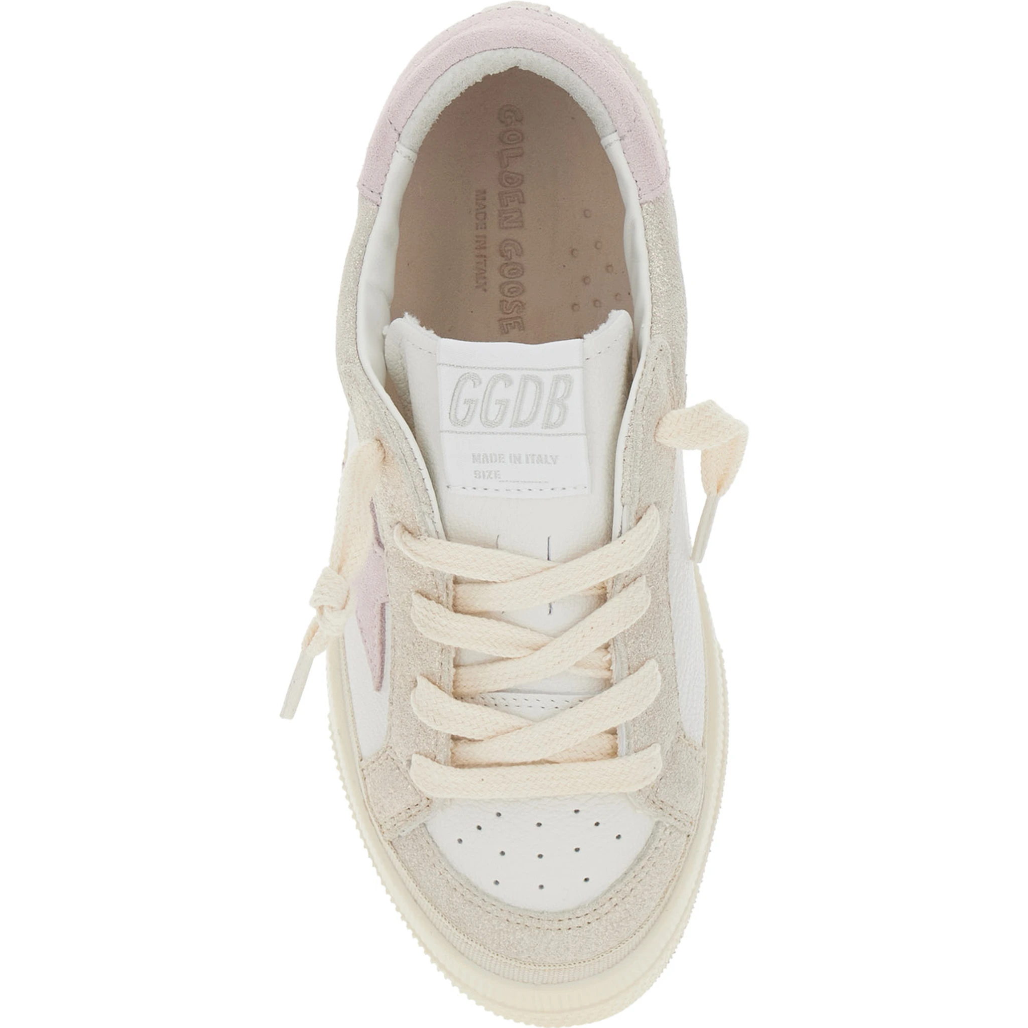 May White Low Top Sneakers with Logo on the Tongue and Star Shaped Detail on the Side in Leather Girl