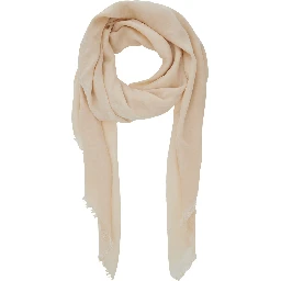 Beige Rectangular Scarf with All-Over Motif and Frayed Hem in Fabric Woman