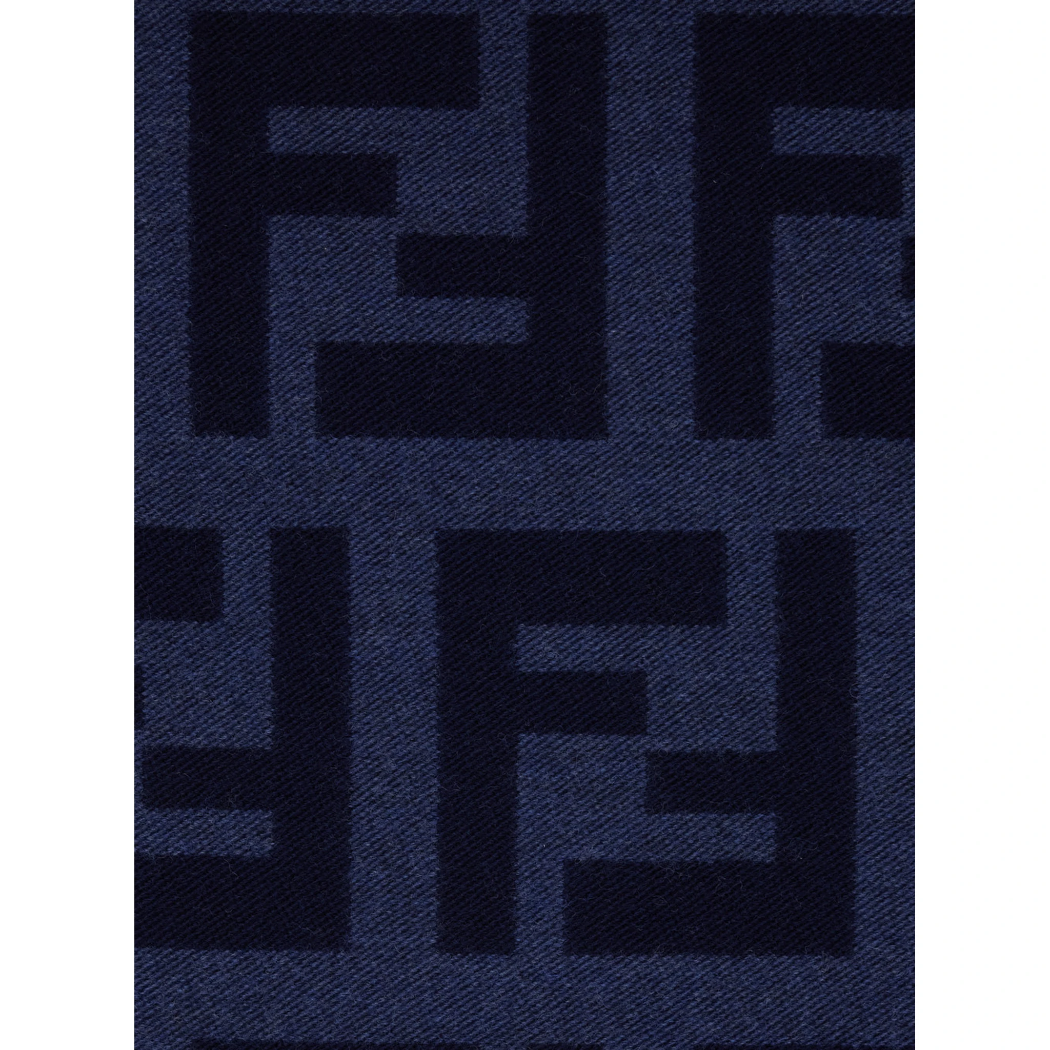 Blue Scarf with All-Over FF Motif and Frayed Hem in Wool Woman