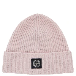 Pink Beanie with Logo Patch on the Front and Turn-Up Brim in Wool and Cashmere Blend Boy