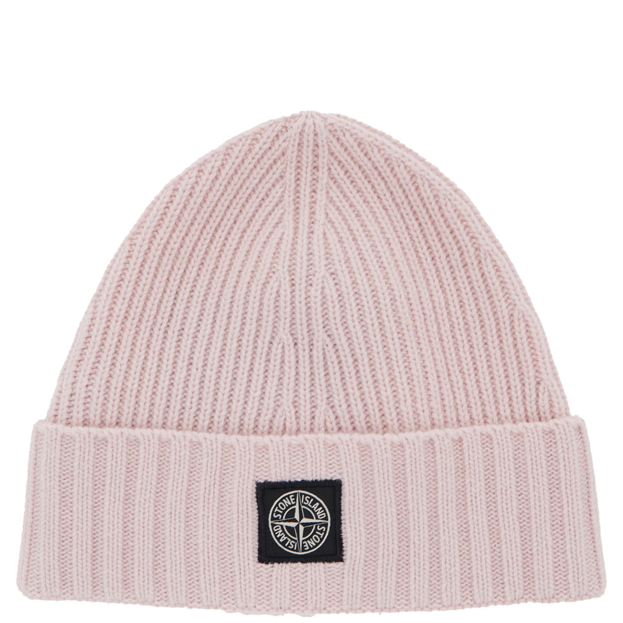 Pink Beanie with Logo Patch on the Front and Turn-Up Brim in Wool and Cashmere Blend Boy