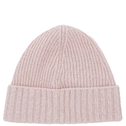 Pink Beanie with Logo Patch on the Front and Turn-Up Brim in Wool and Cashmere Blend Boy