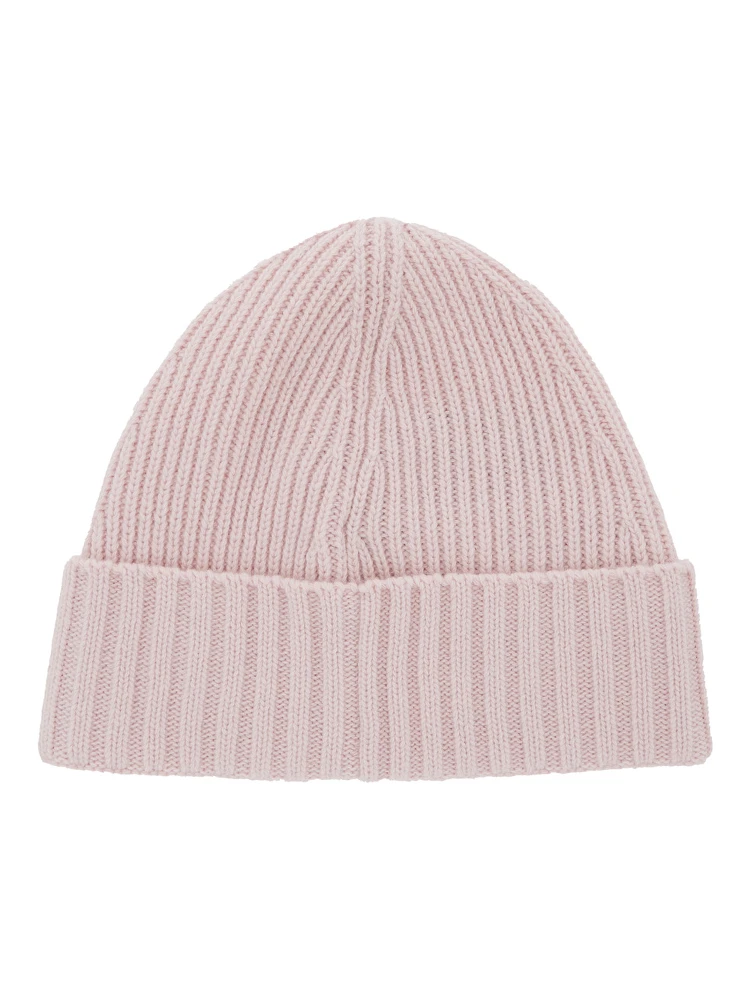 Pink Beanie with Logo Patch on the Front and Turn-Up Brim in Wool and Cashmere Blend Boy alternative