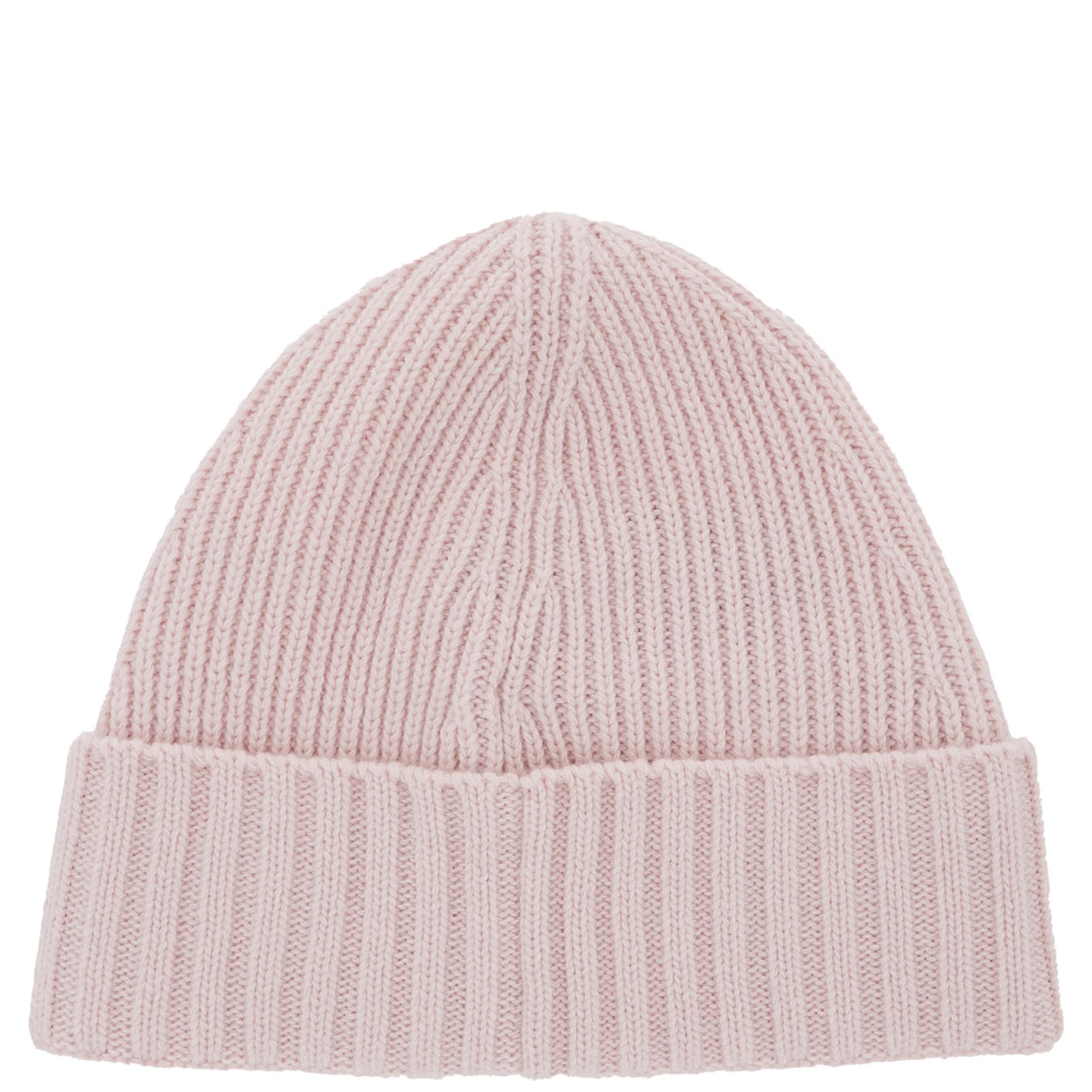 Pink Beanie with Logo Patch on the Front and Turn-Up Brim in Wool and Cashmere Blend Boy