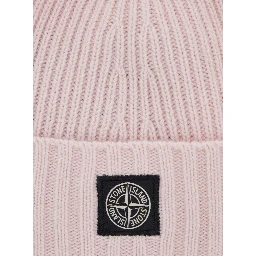 Pink Beanie with Logo Patch on the Front and Turn-Up Brim in Wool and Cashmere Blend Boy