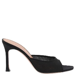 Black Fabric Stiletto Heel Sandals