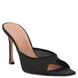 Black Fabric Stiletto Heel Sandals