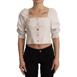 White Square Neck Button Down Crop Blouse