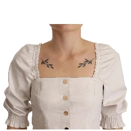 White Square Neck Button Down Crop Blouse