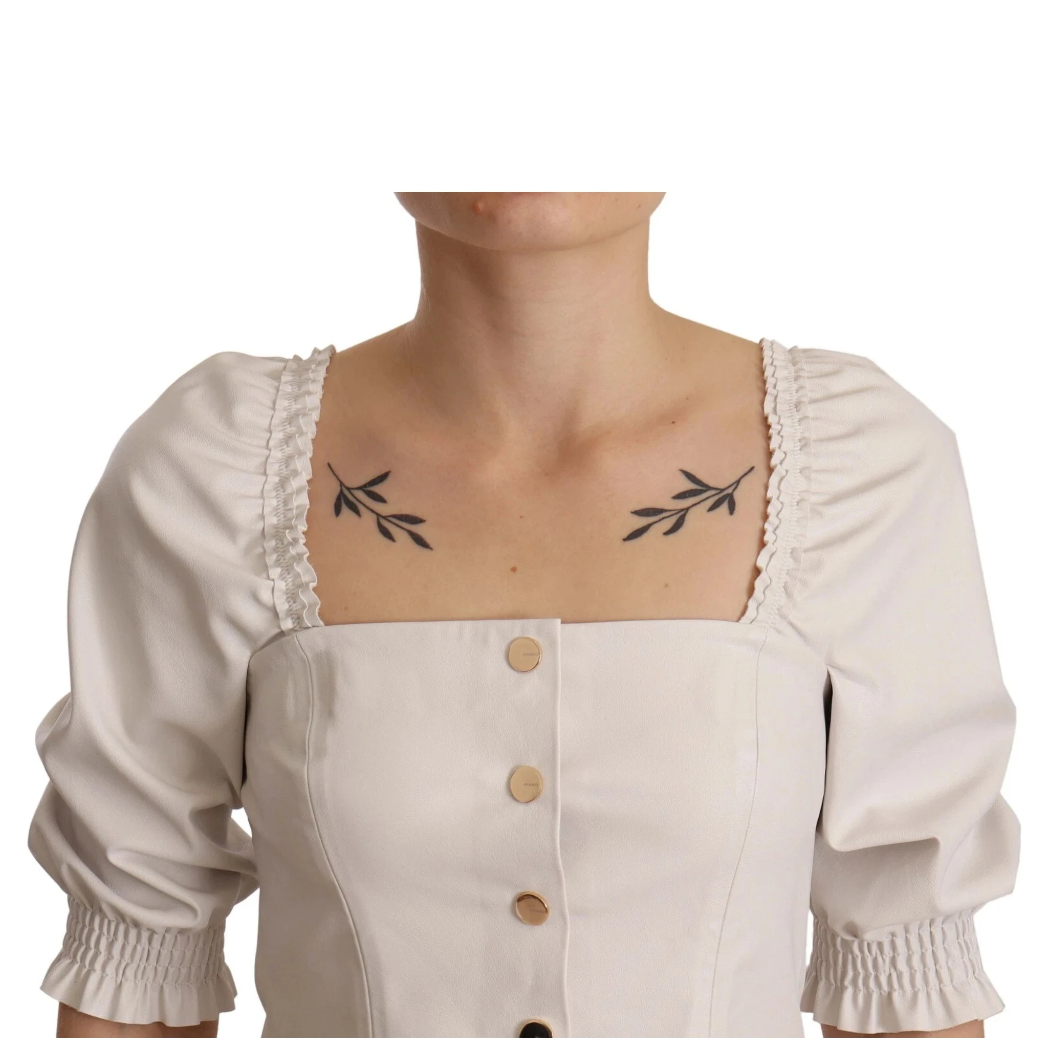 White Square Neck Button Down Crop Blouse