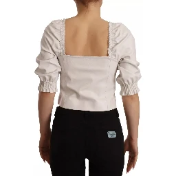 White Square Neck Button Down Crop Blouse