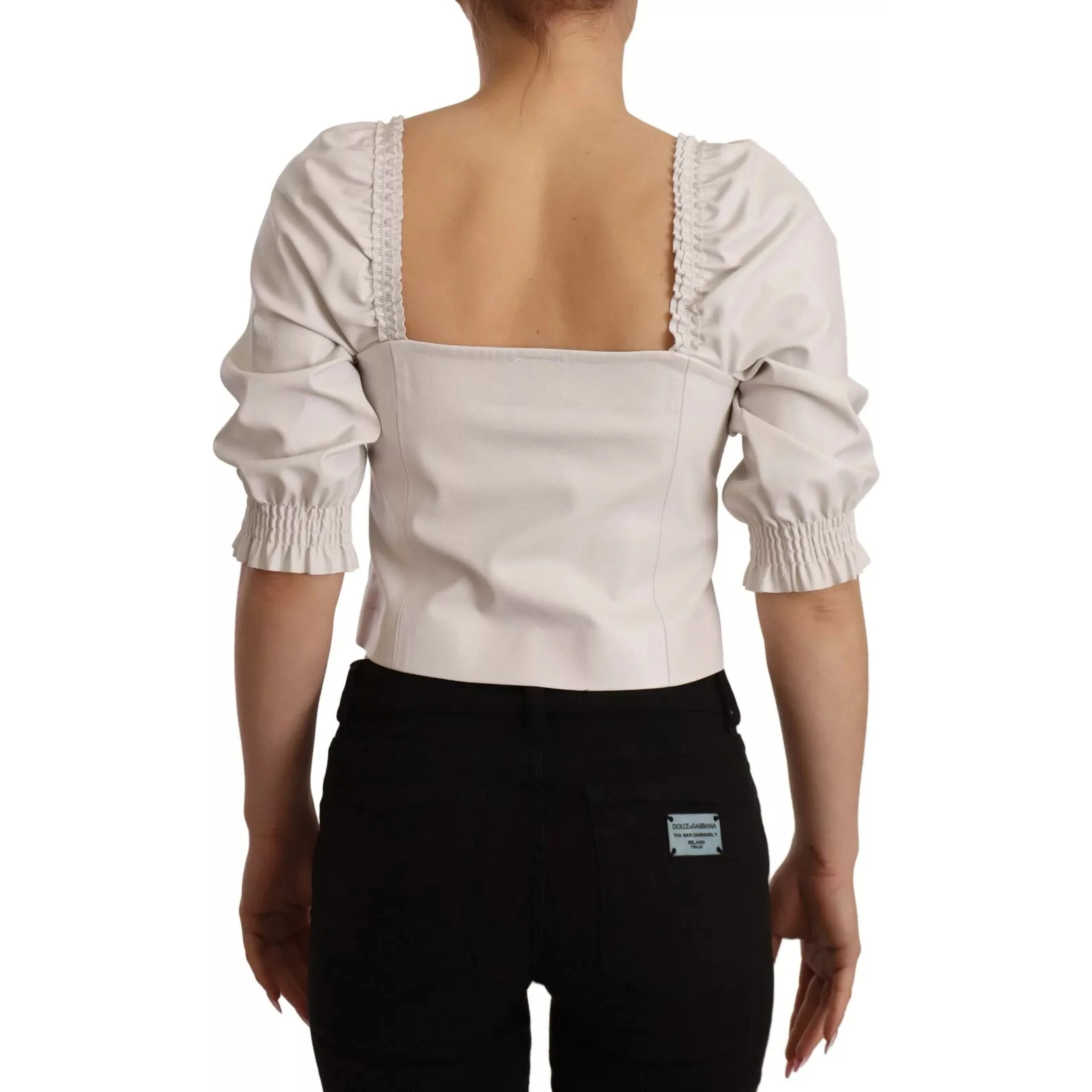 White Square Neck Button Down Crop Blouse