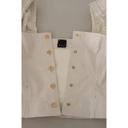 White Square Neck Button Down Crop Blouse