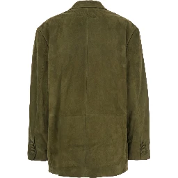 Green Single-Breasted Jacket with Notched Revers and Logo Patch on the Rear in Suede Woman