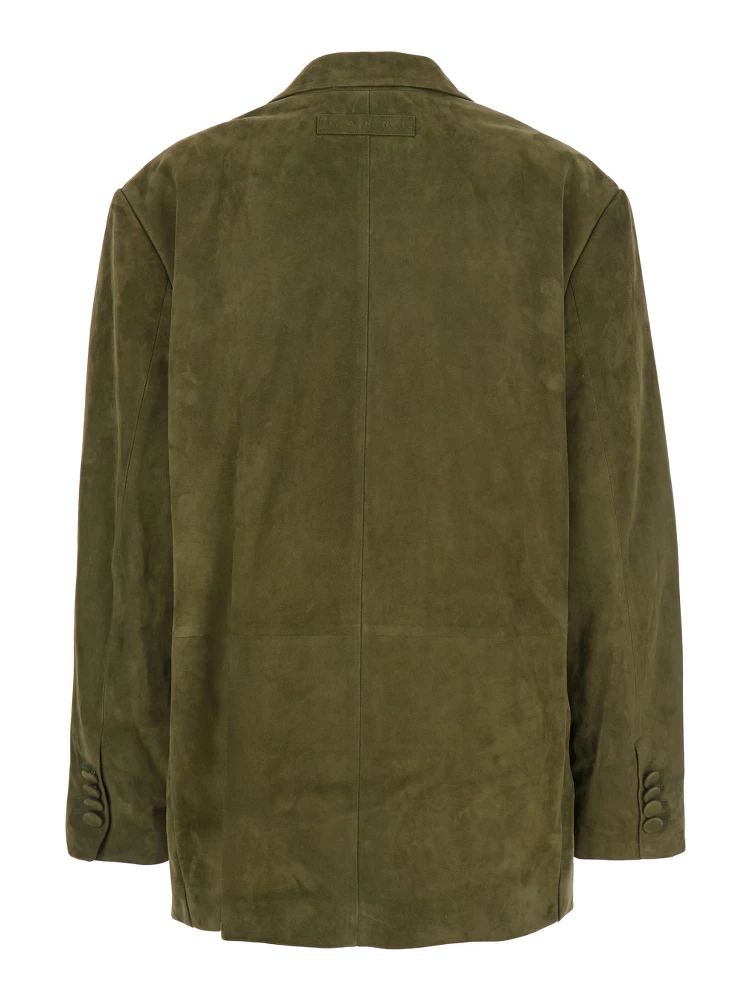 Green Single-Breasted Jacket with Notched Revers and Logo Patch on the Rear in Suede Woman alternative