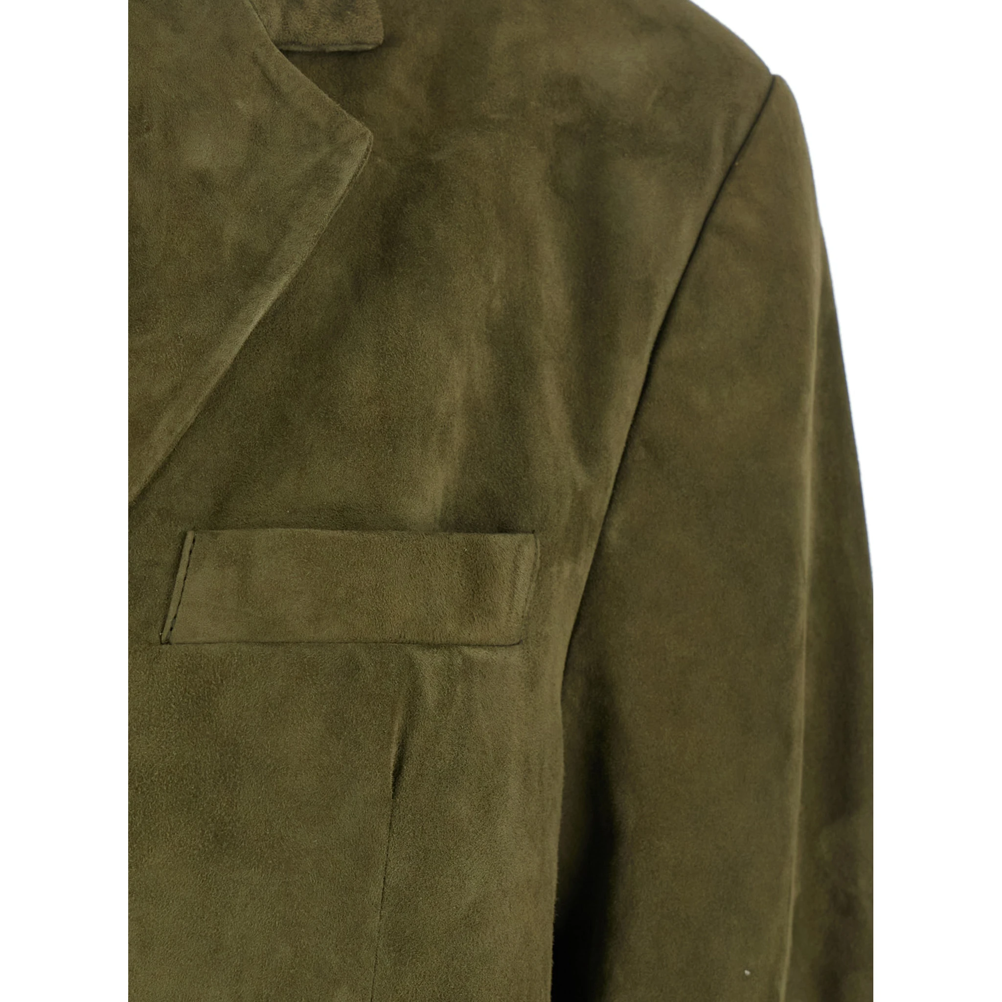 Green Single-Breasted Jacket with Notched Revers and Logo Patch on the Rear in Suede Woman