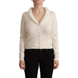 White Viscose Long Sleeves Fur Shearling Blouse