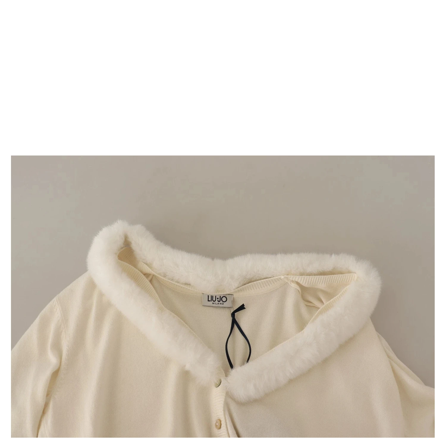 White Viscose Long Sleeves Fur Shearling Blouse