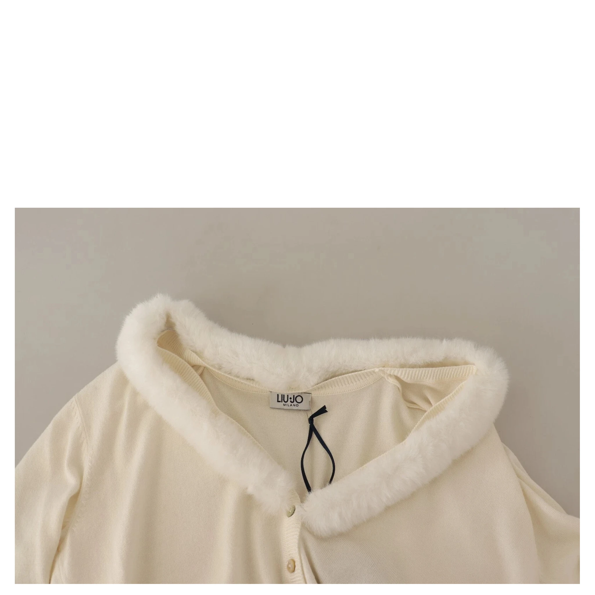 White Viscose Long Sleeves Fur Shearling Blouse