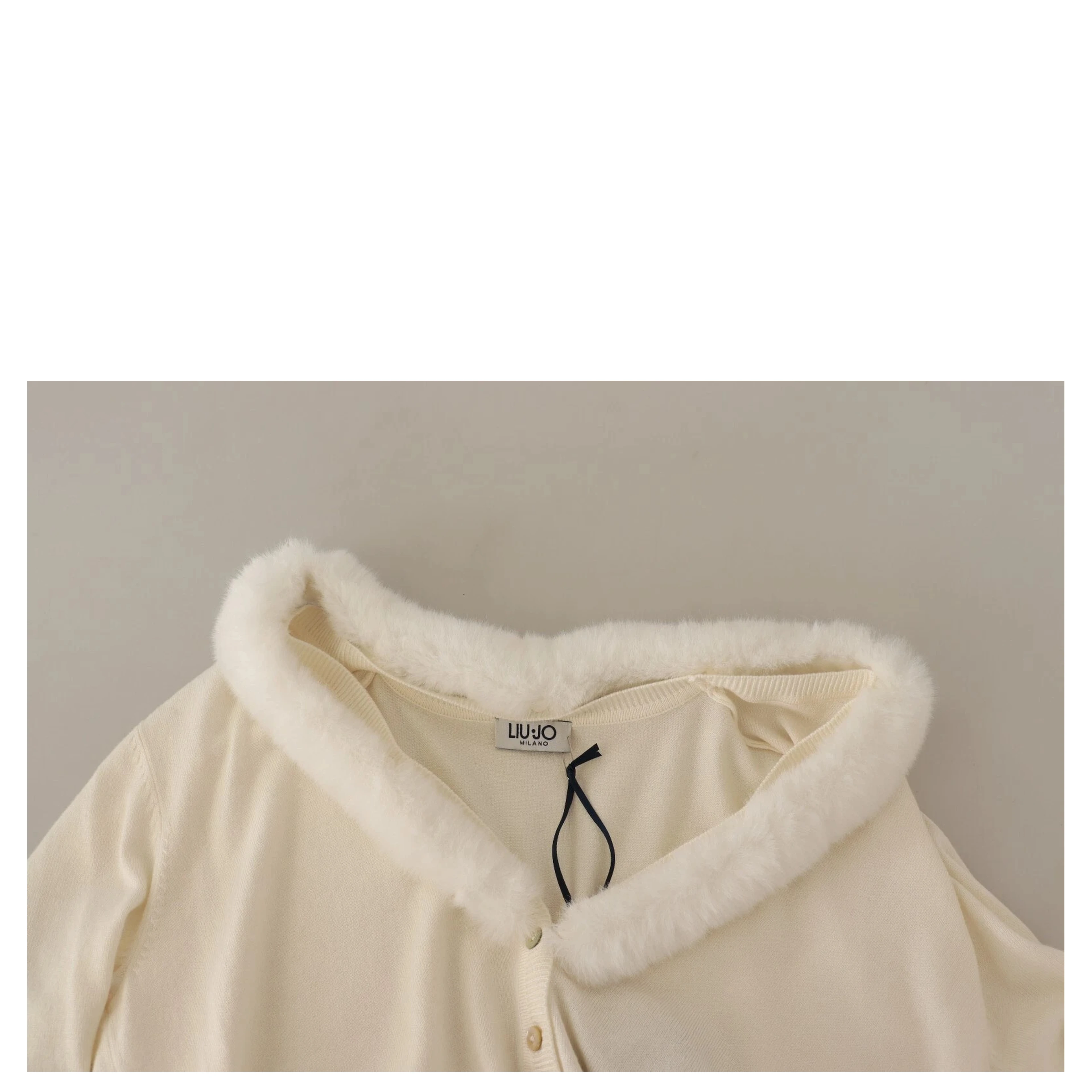 White Viscose Long Sleeves Fur Shearling Blouse