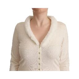 White Viscose Long Sleeves Fur Shearling Blouse