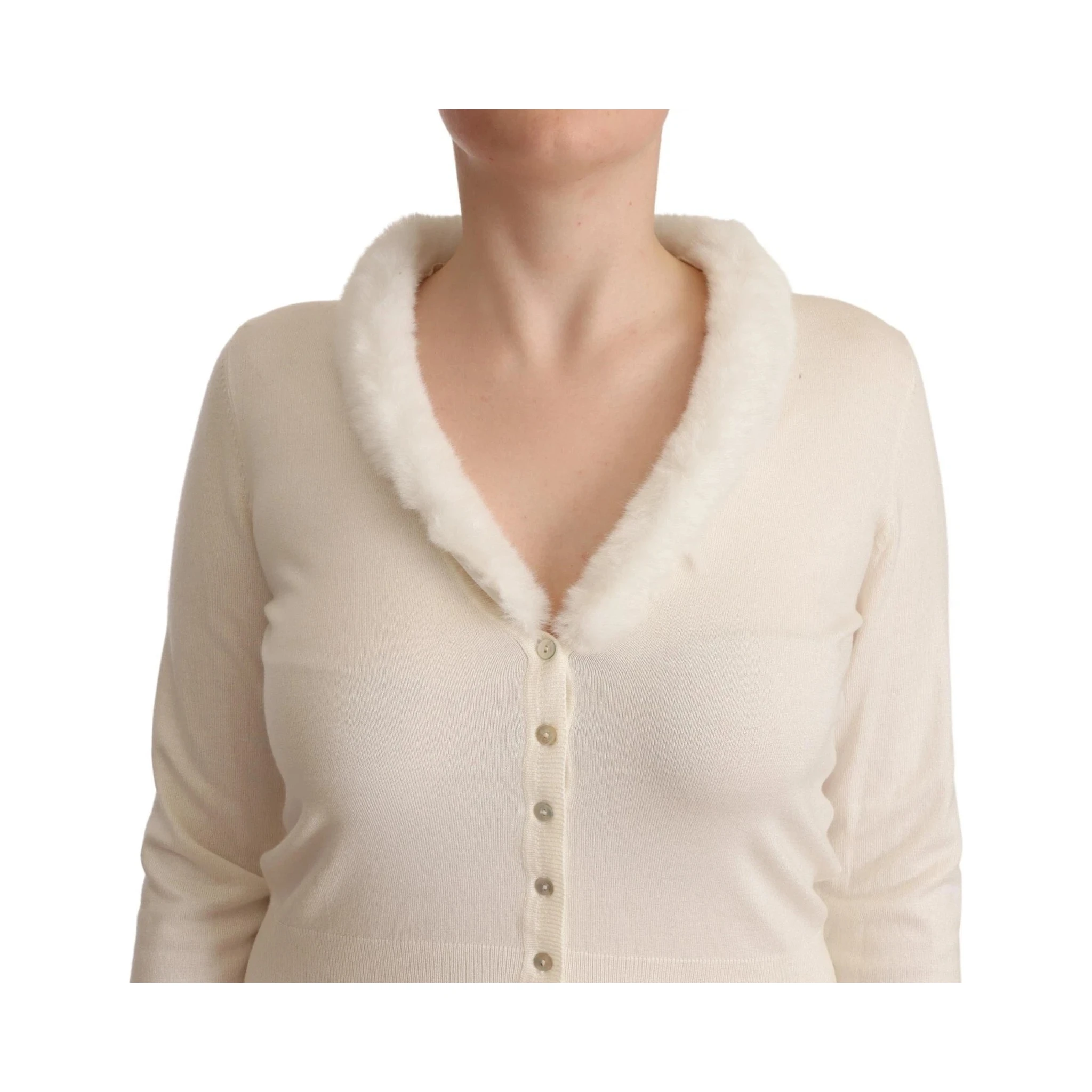 White Viscose Long Sleeves Fur Shearling Blouse