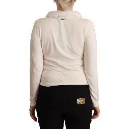 White Viscose Long Sleeves Fur Shearling Blouse
