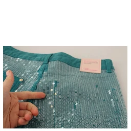 Cadet Blue Sequined Low Waist Cropped Trouser Pants